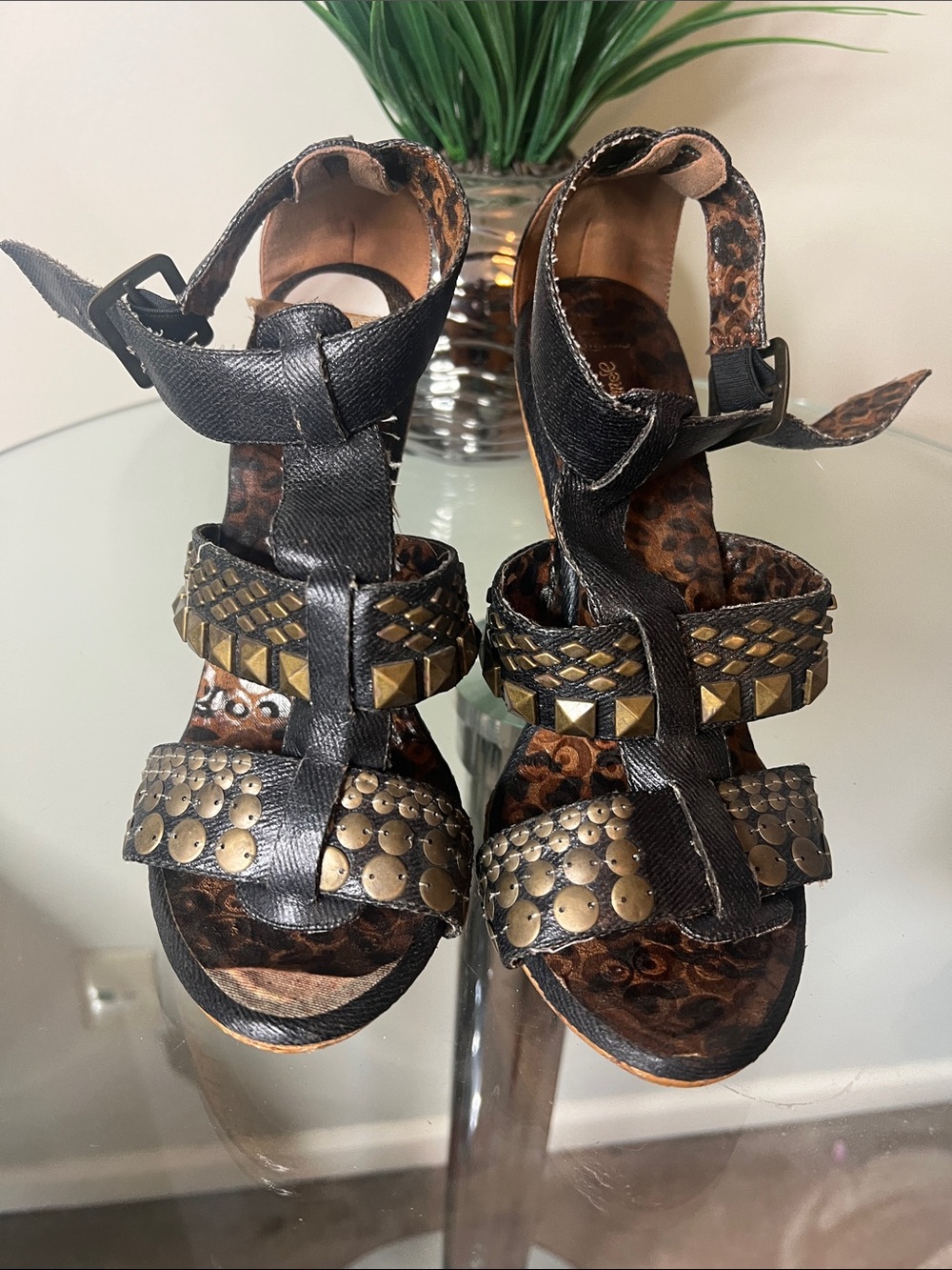 Studded Black Leather Women's Sandals